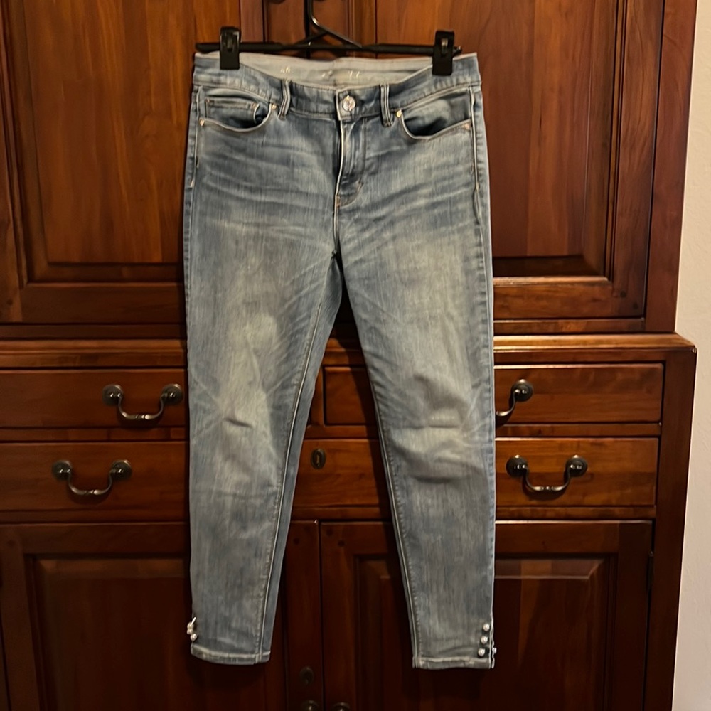 White House Black Market- the Skinny Crop Jean with cute pearl accents.